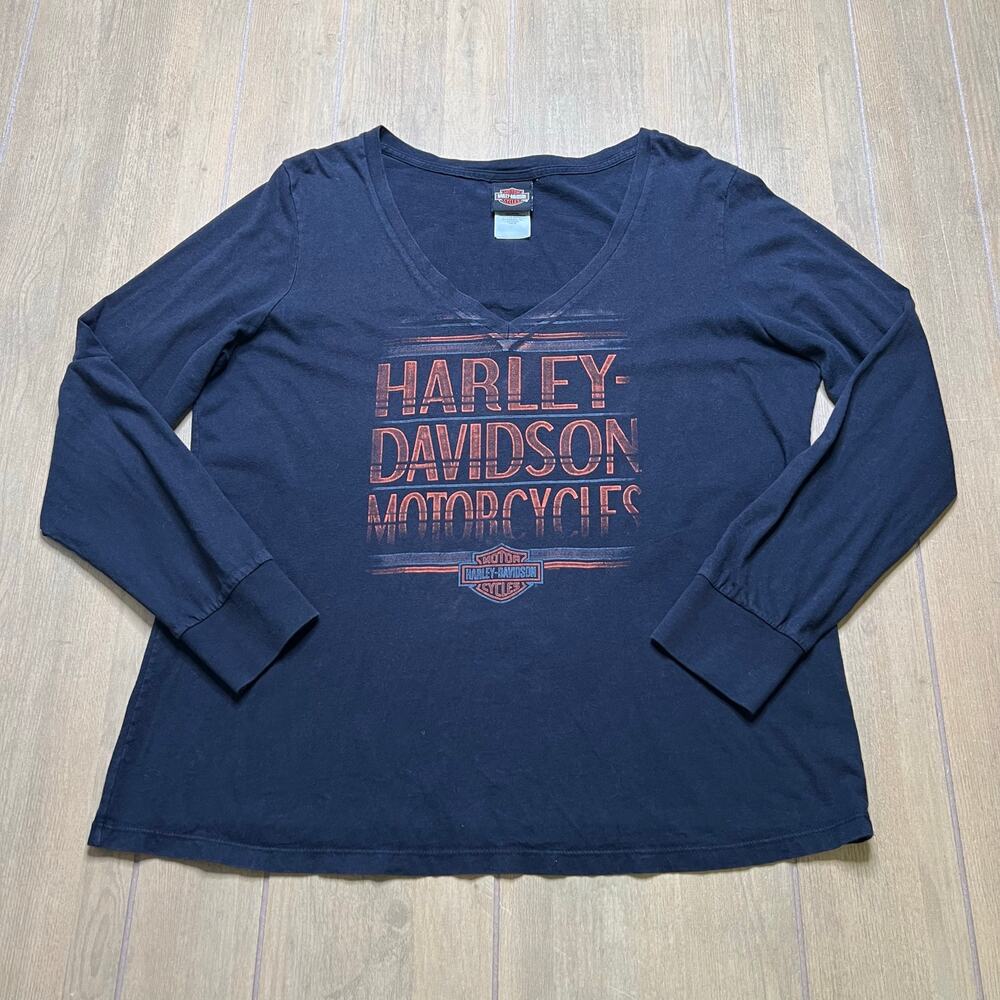 Harley-Davidson‎ women's Sz 1X long-sleeve V-neck shirt Memphis Tennessee Y2K